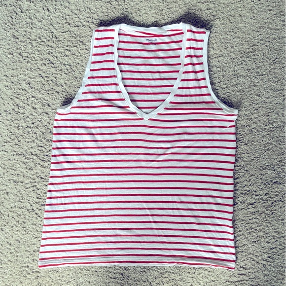 Madewell | Theresa V-Neck Stripe Tank | Red White Shirt | 100% Cotton K7952 | S - Picture 2 of 8